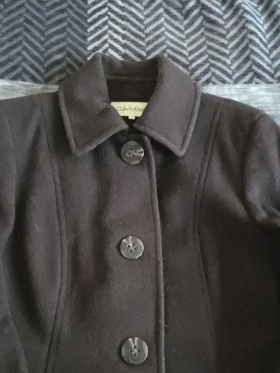 Calvin Klein Women's Black Single-Breasted Wool Pea Coat - Picture 3 of 9